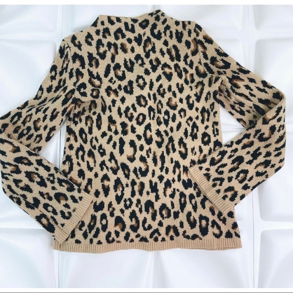 Ann Taylor Womens XS Leopard Print Wool Blend Mock Neck Knit Sweater Brown - Picture 5 of 13